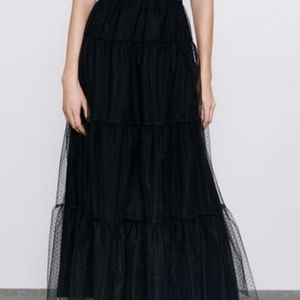 Zara black maxi dress S mesh swiss dot midi tulle ball New